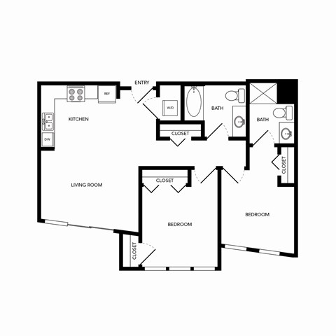 Floor plan for 2 beds, 2 baths, 898 sqft